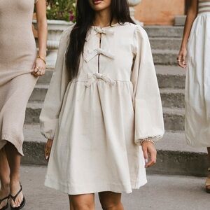 Tyler Peplum Mini Dress in Ivory Corduroy